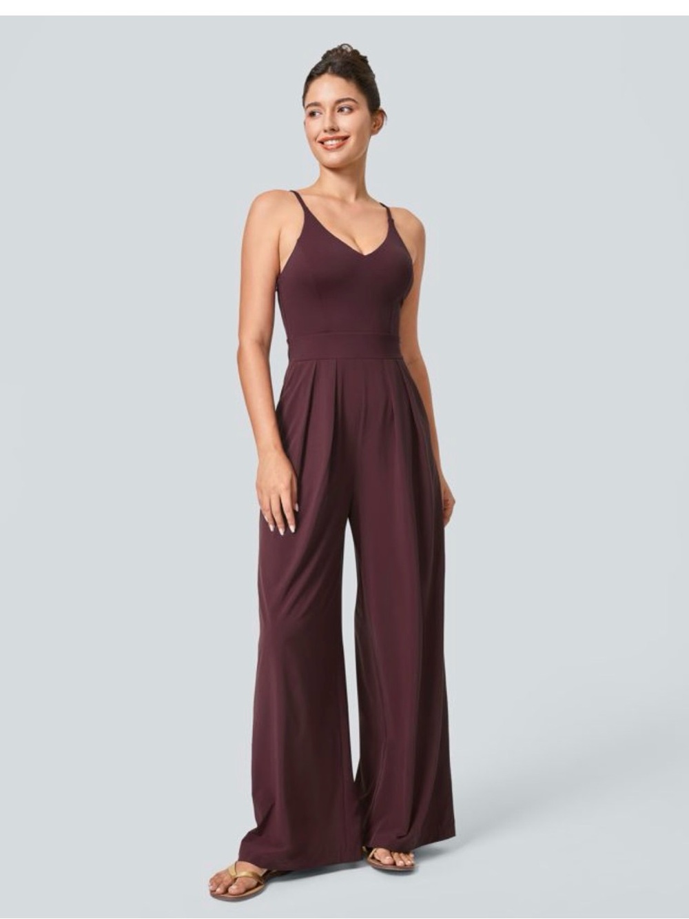 Halara Burgundy Wide Leg Jumpsuit Size S Tall | Built-In Support | Soft Stretch